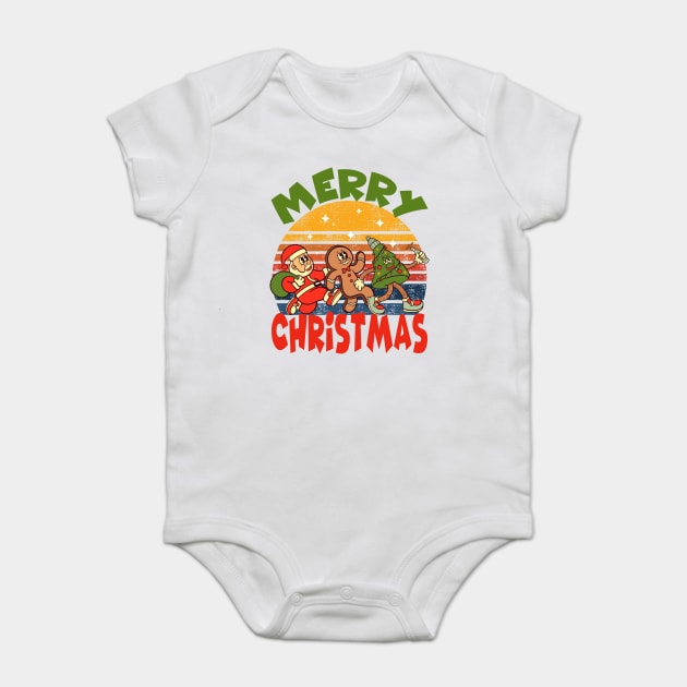 Merry Christmas - 2. Santa Claus, Gingerbread man, Christmas tree Baby Bodysuit by Megadorim